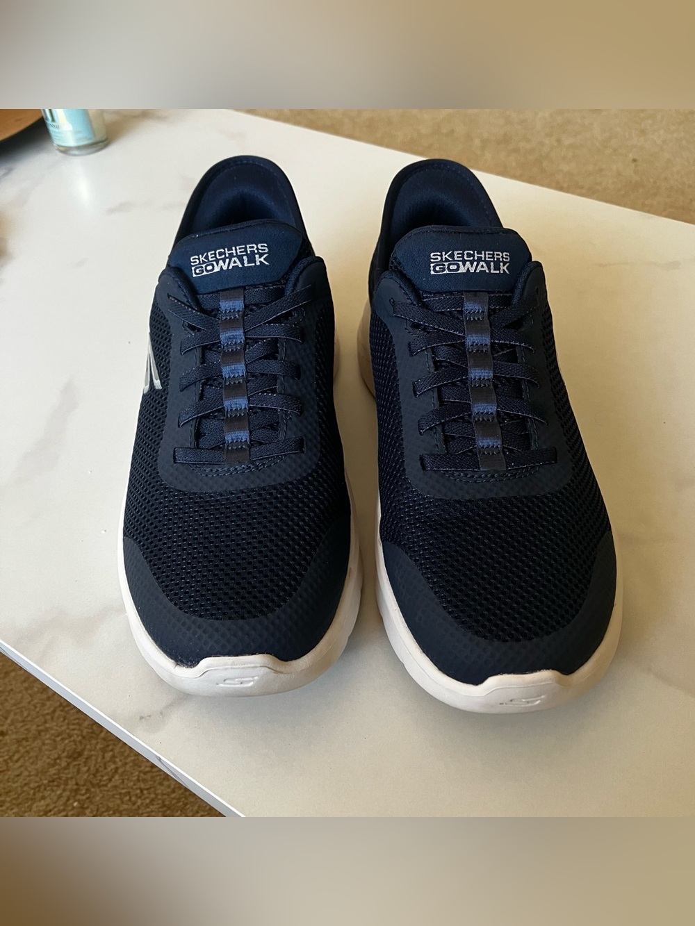 Skechers Navy and White GOwalk Slip-On Mesh Sneakers, 8.5 - Picture 3 of 5
